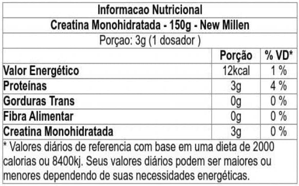 New Millen Creatina Monohidratada Sem Sabor